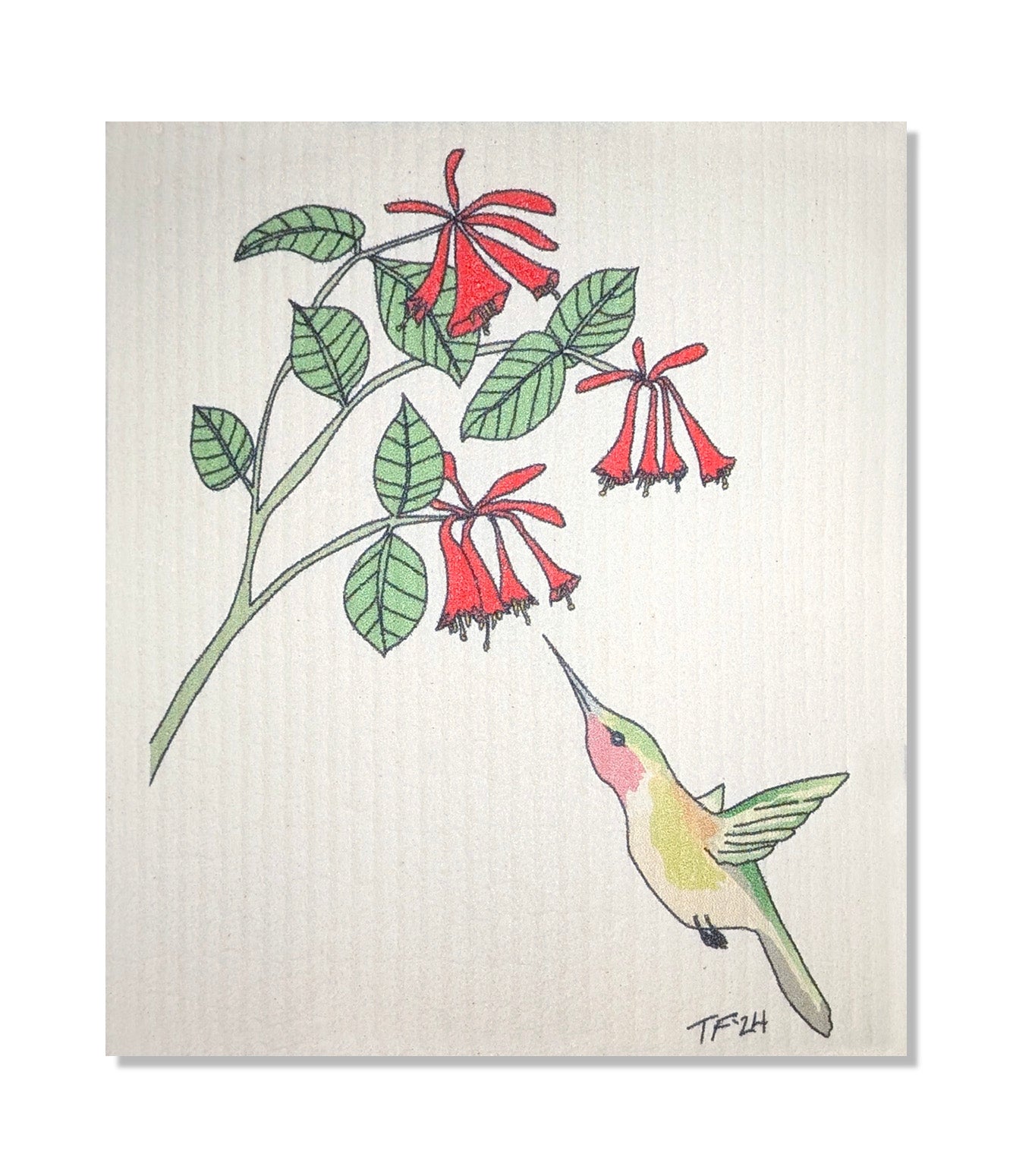 DCBT 019 Lonicera Sempervirens and Hummingbird Swedish Dish Cloth