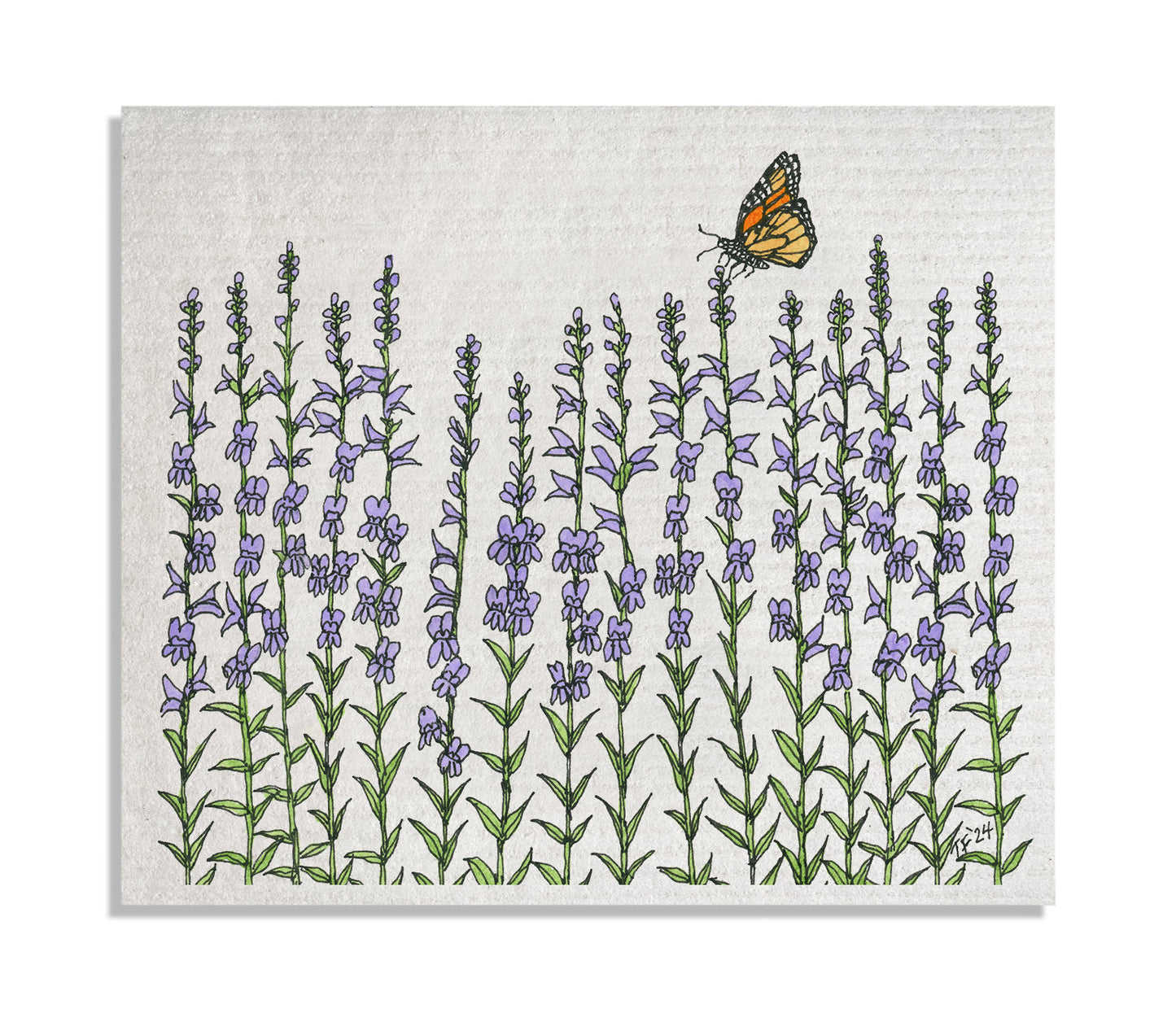 DCBT 021 Penstemon Strictus and Monarch Butterfly Swedish DishCloth