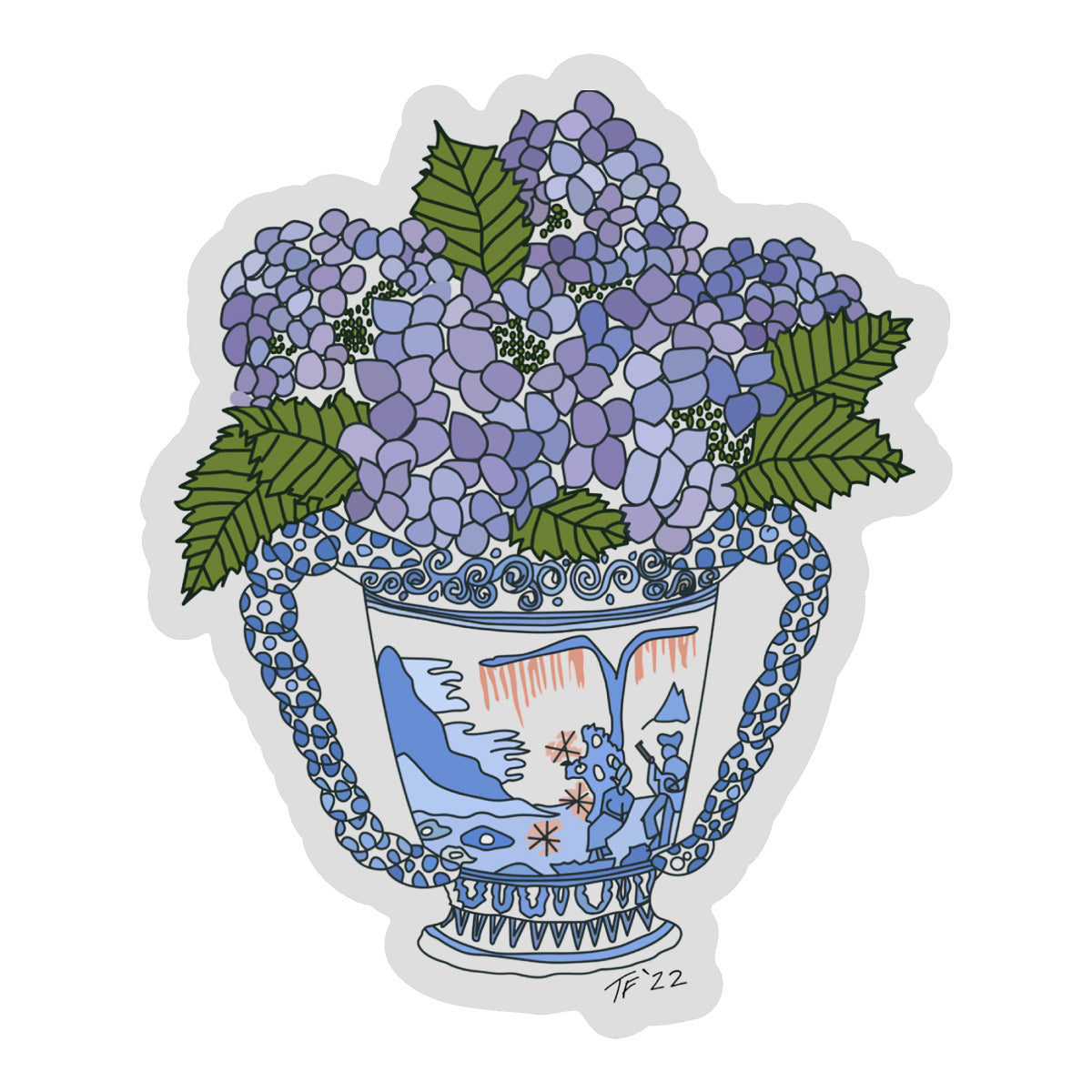 STBT 009 - IMARI URN AND BLUE HYDRANGEAS