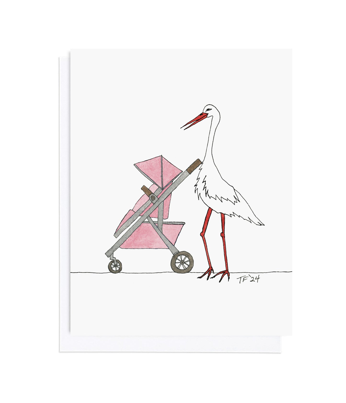 BY - 005 A Stork Pushing a Pink Stroller