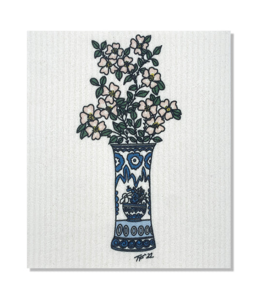 DCBT 011 A Flower in a Delft Vase Swedish Dish Cloth