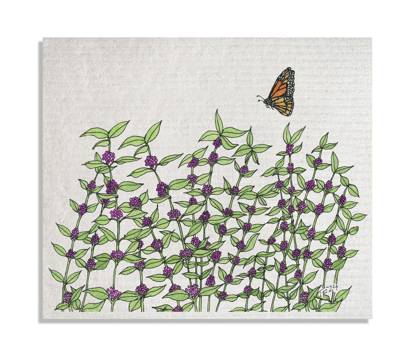 DCBT 020 Callicarpa Americana and Monarch Butterfly Swedish DishCloth