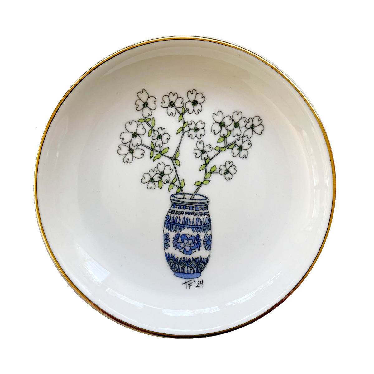 RDBT 014 Dogwood in a Delft Vase Ring Dish
